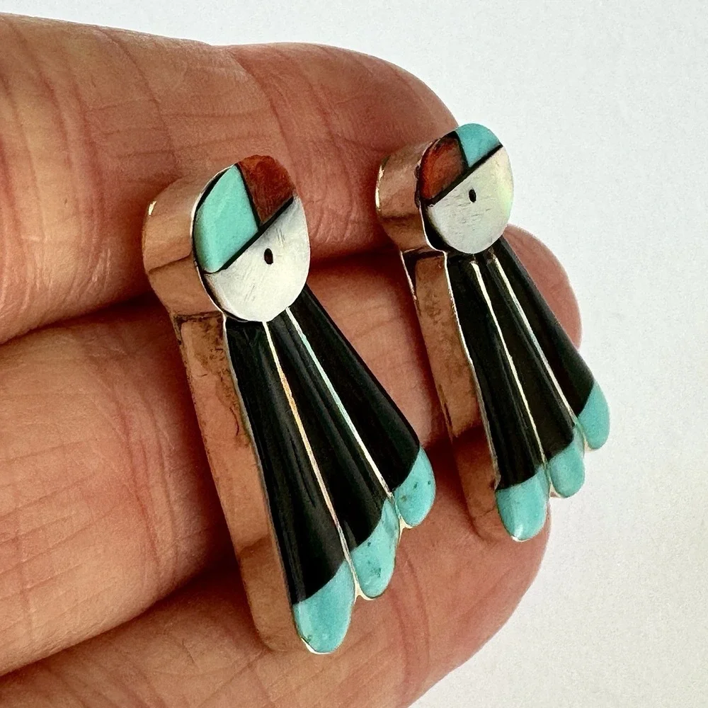 Zuni Sunface Stud Earrings Turquoise Post Inlay 1